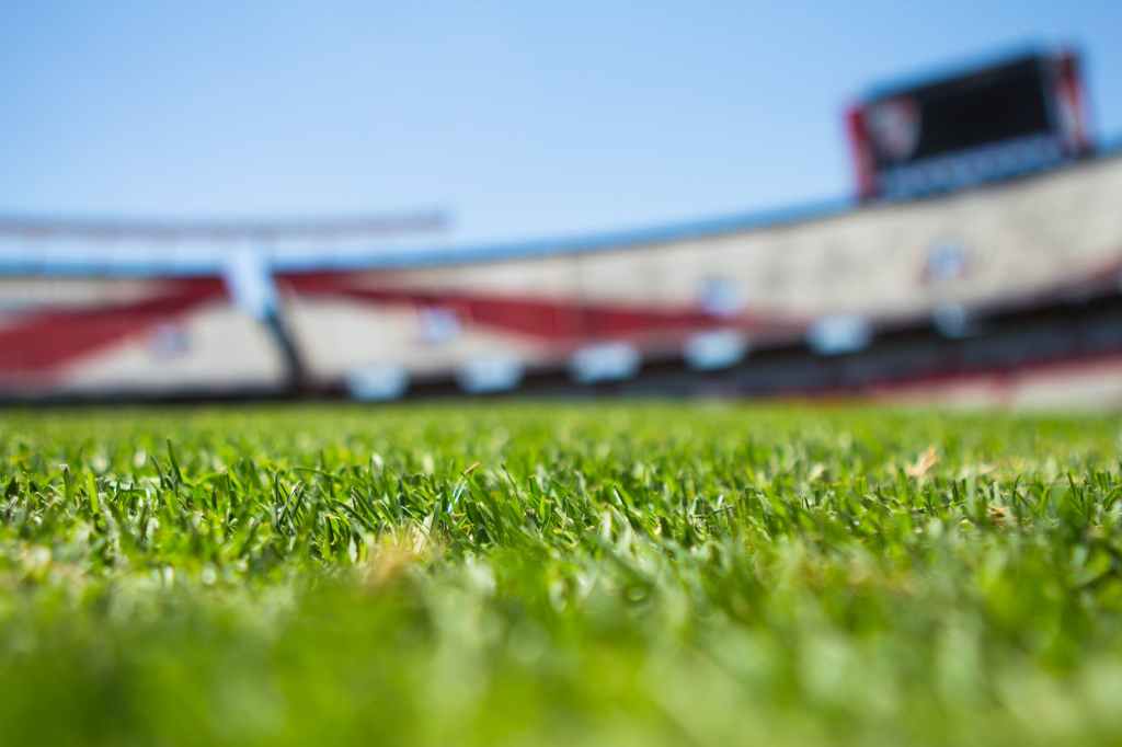 Gambar green grass across beige red open sports stadium during daytime